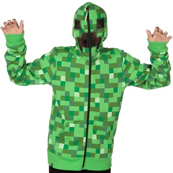 Kids Mad Engine Green Pixelated Minecraft Creeper Hoodie - Picture 10 of 10